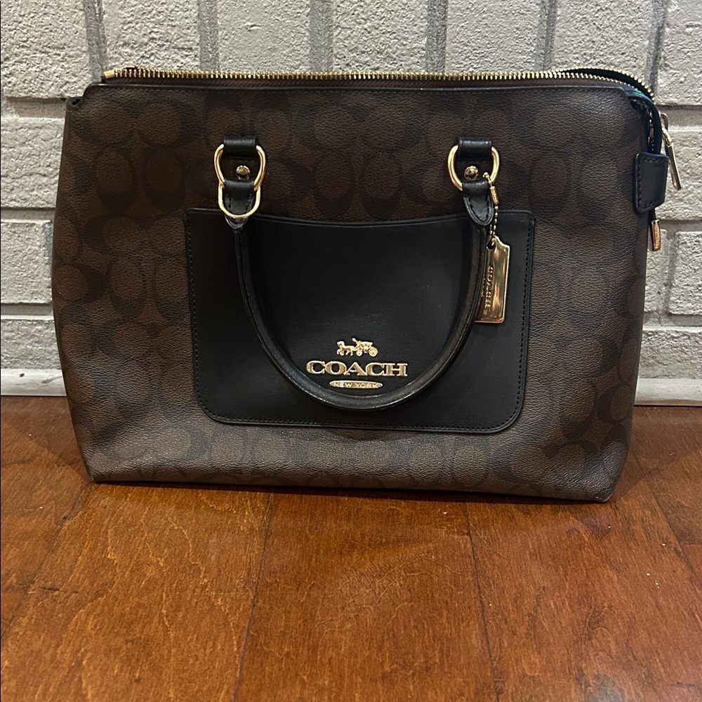 Vintage Coach Brown and Black Signature Dome Satchel